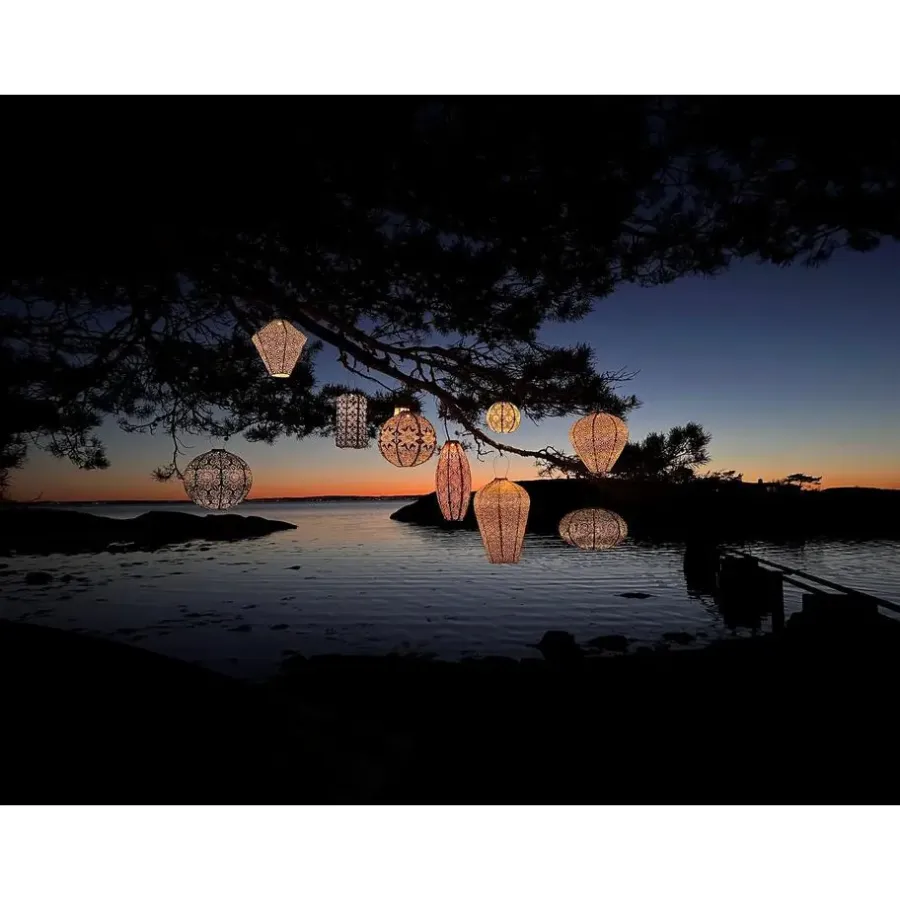 Buitenverlichting-Lumiz Solar Buitenlampion - Sashiko Balloon - XL - Licht Taupe