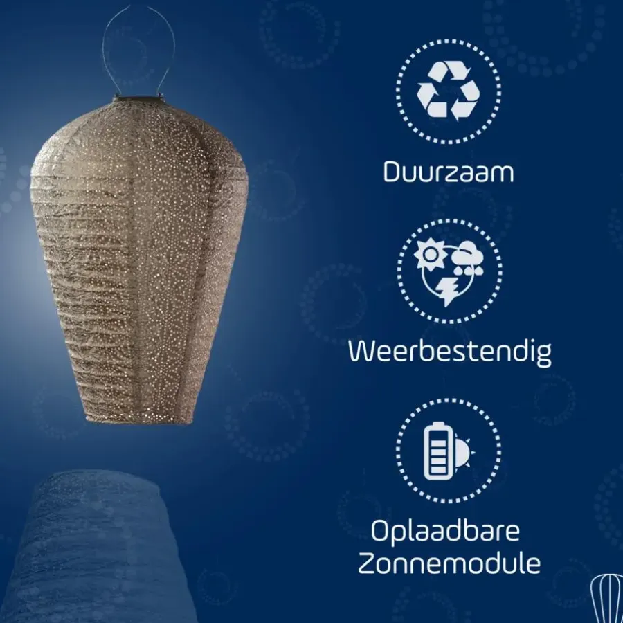 Buitenverlichting-Lumiz Solar Buitenlampion - Sashiko Balloon - XL - Licht Taupe