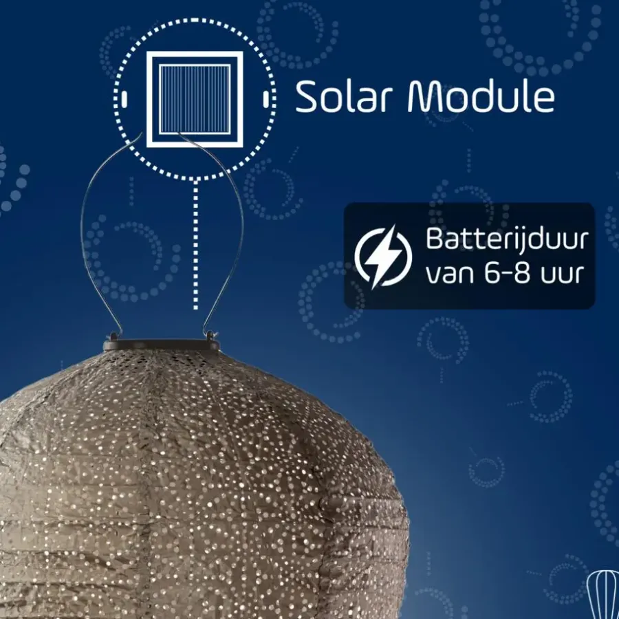 Buitenverlichting-Lumiz Solar Buitenlampion - Sashiko Balloon - XL - Licht Taupe