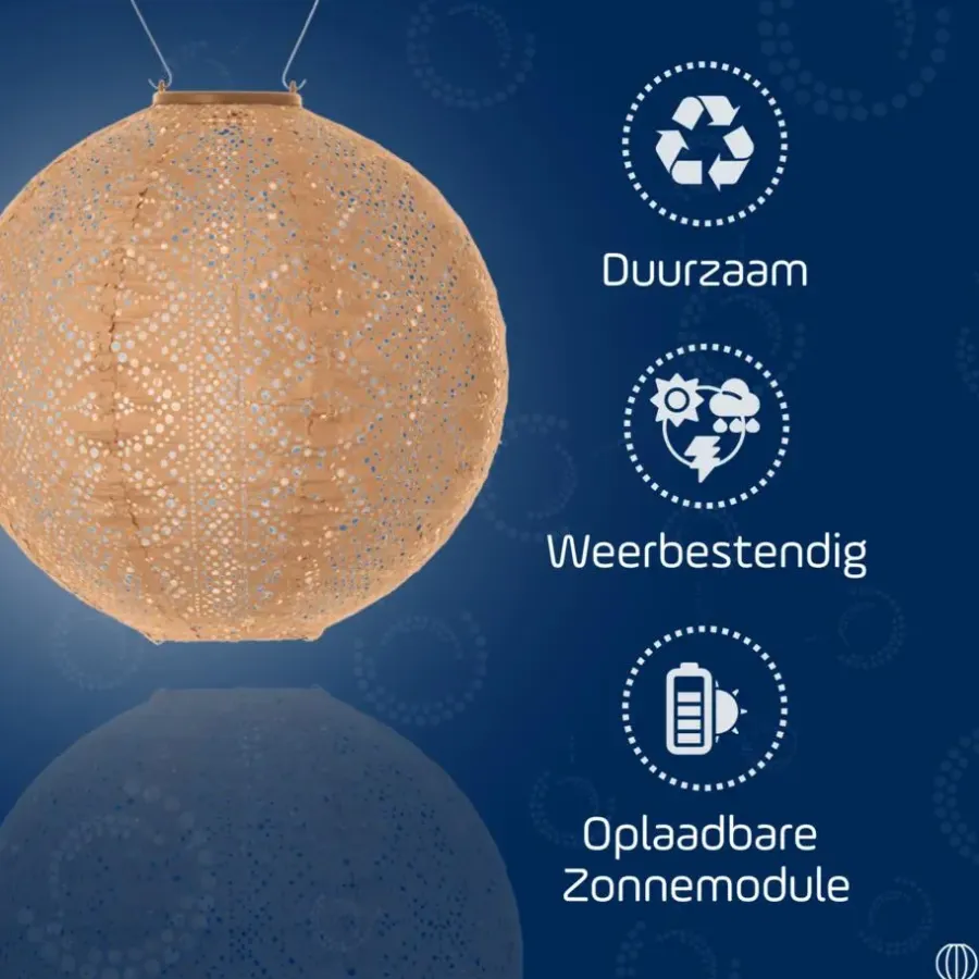 Lichtsnoeren-Lumiz Solar Lampion Lace Rond - 30 cm - Abrikoos