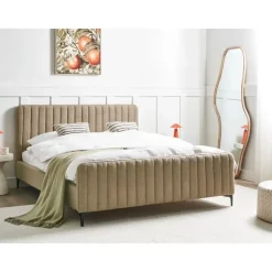 Beliani LUNAN - Tweepersoonsbed - Taupe - 160 x 200 cm - Bouclé