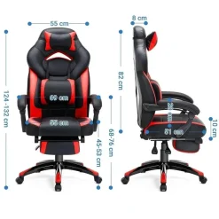 Gamestoelen-Bobbel Home Luxe Gamestoel - Met Hoofdkussen - Kunstleer - Zwart & Rood