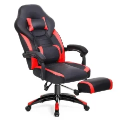 Gamestoelen-Bobbel Home Luxe Gamestoel - Met Hoofdkussen - Kunstleer - Zwart & Rood