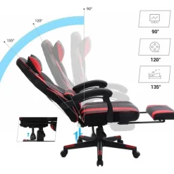 Gamestoelen-Bobbel Home Luxe Gamestoel - Met Hoofdkussen - Kunstleer - Zwart & Rood