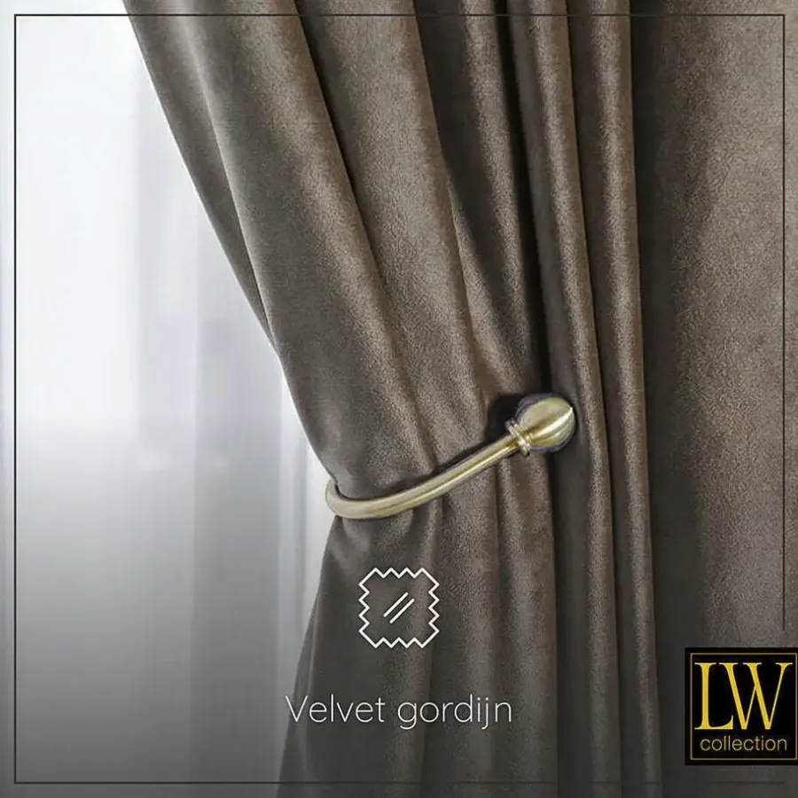 Gordijnen|Kant &Amp; Klaar Gordijnen-LW Collection Gordijnen bruin 270x140CM met haakjes Velvet 1 stuk