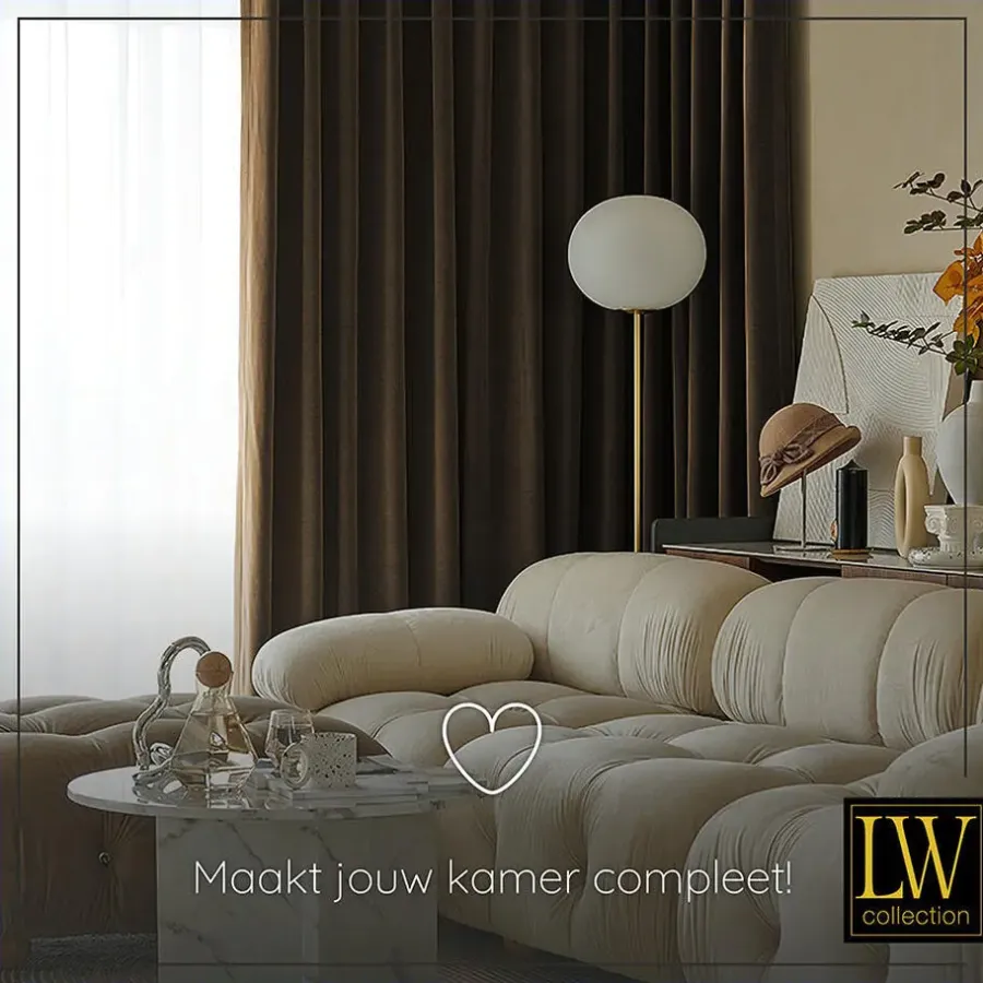 Gordijnen|Kant &Amp; Klaar Gordijnen-LW Collection Gordijnen bruin 270x140CM met haakjes Velvet 1 stuk