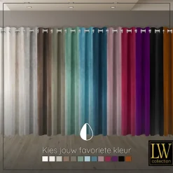 LW Collection Gordijnen Beige 245x290cm Velvet Kant en klaar 1 stuk