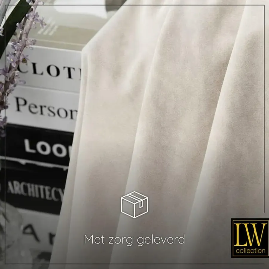 LW Collection Gordijnen Beige 245x290cm Velvet Kant en klaar 1 stuk