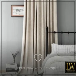 LW Collection Gordijnen Beige 245x290cm Velvet Kant en klaar 1 stuk