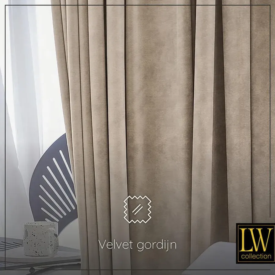 LW Collection Gordijnen beige 240x140CM met haakjes Velvet 1 stuk