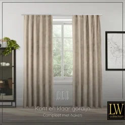 LW Collection Gordijnen beige 240x140CM met haakjes Velvet 1 stuk