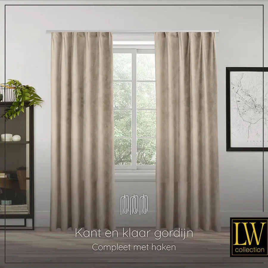 LW Collection Gordijnen beige 240x140CM met haakjes Velvet 1 stuk