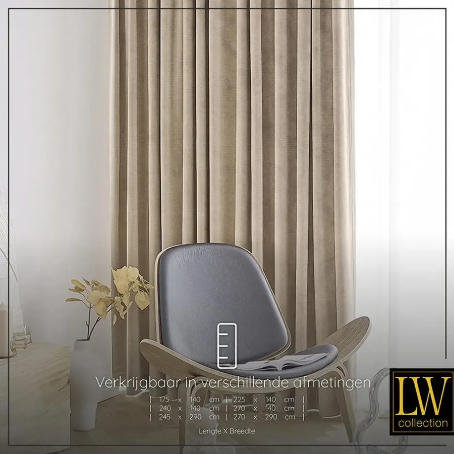 LW Collection Gordijnen beige 240x140CM met haakjes Velvet 1 stuk
