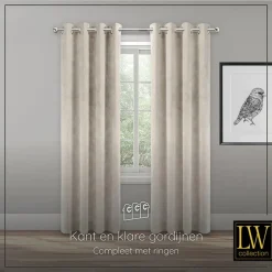 LW Collection Gordijnen Beige 270x290cm Velvet Kant en klaar 1 stuk