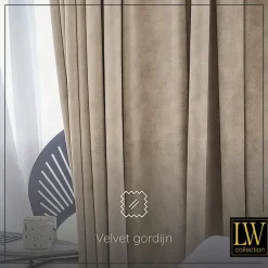 LW Collection Gordijnen beige 225x140CM met haakjes Velvet 1 stuk