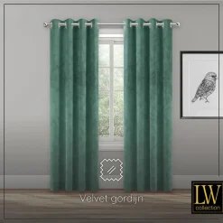Kant &Amp; Klaar Gordijnen-LW Collection Gordijnen Groen 245x290cm Velvet Kant en klaar 1 stuk