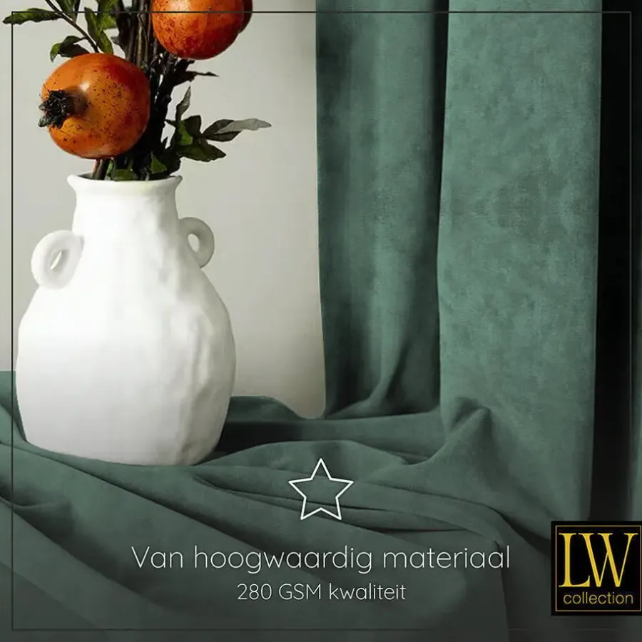 LW Collection Gordijnen Groen 270X140CM velvet kant en klaar 1 stuk