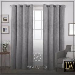 Kant &Amp; Klaar Gordijnen-LW Collection Gordijnen Grijs 270x290cm Velvet Kant en klaar 1 stuk