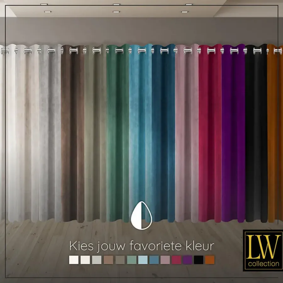 LW Collection Gordijnen Rood 245x290cm Velvet Kant en klaar 1 stuk