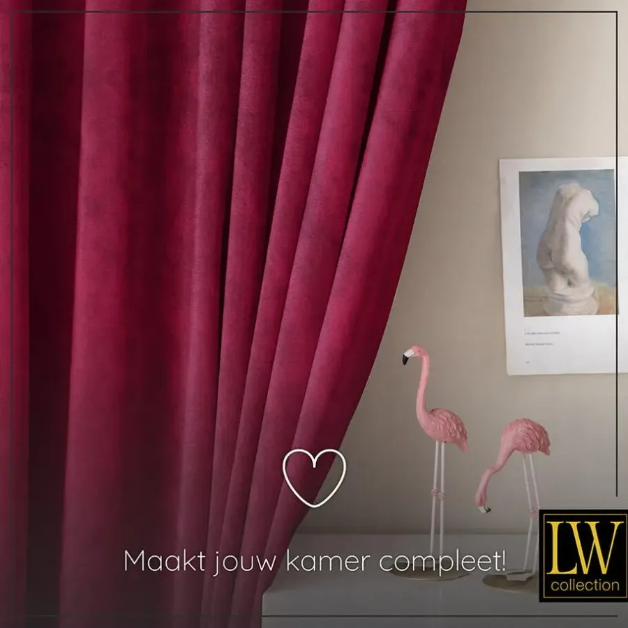 LW Collection Gordijnen Rood 245x290cm Velvet Kant en klaar 1 stuk
