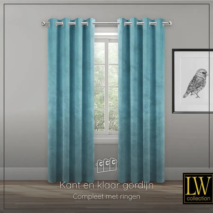 LW Collection Gordijnen Turquoise 270x290cm Velvet Kant en klaar 1 stuk