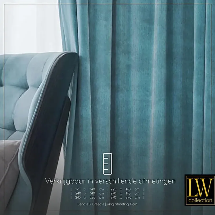 LW Collection Gordijnen Turquoise 270x290cm Velvet Kant en klaar 1 stuk