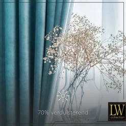 LW Collection Gordijnen Turquoise 270x290cm Velvet Kant en klaar 1 stuk
