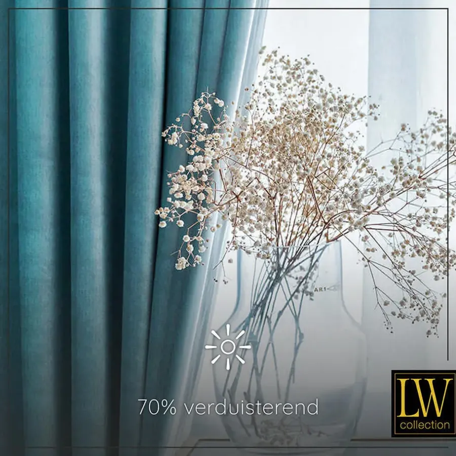 LW Collection Gordijnen Turquoise 270x290cm Velvet Kant en klaar 1 stuk
