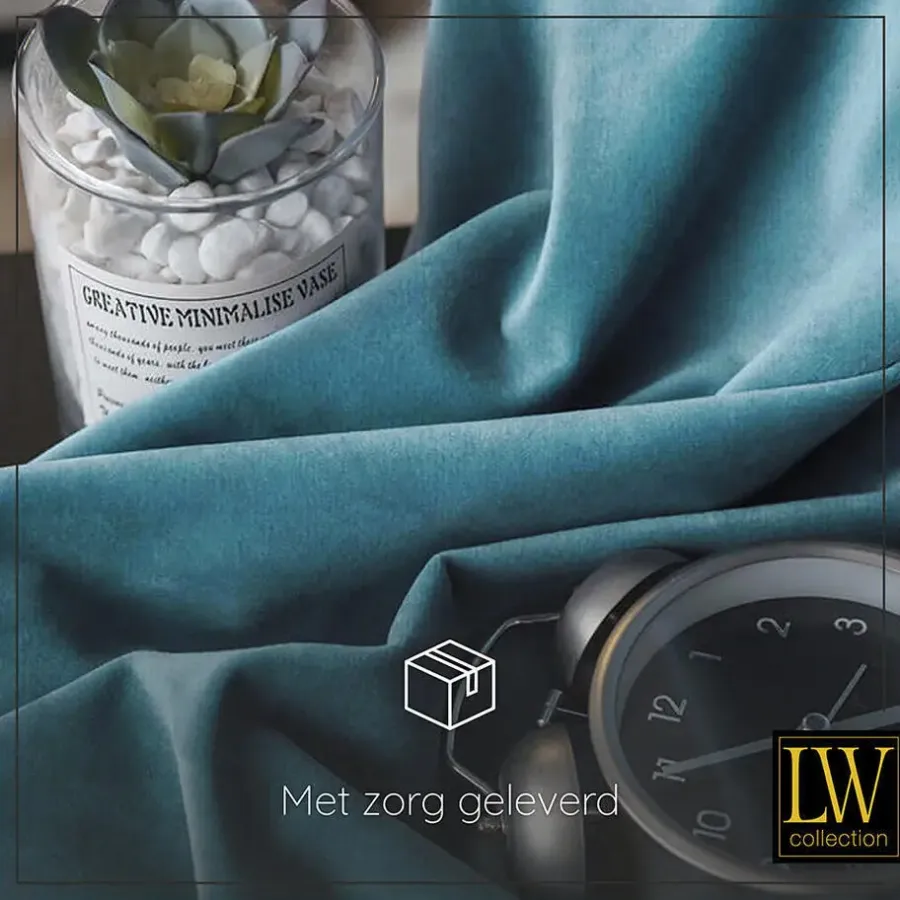LW Collection Gordijnen Turquoise 270x290cm Velvet Kant en klaar 1 stuk