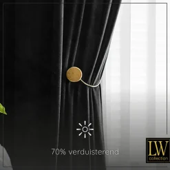 LW Collection Gordijnen Zwart 245x290cm Velvet Kant en klaar 1 stuk