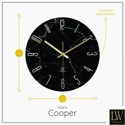 Klokken-LW Collection Keukenklok Cooper zwart marmer 30cm