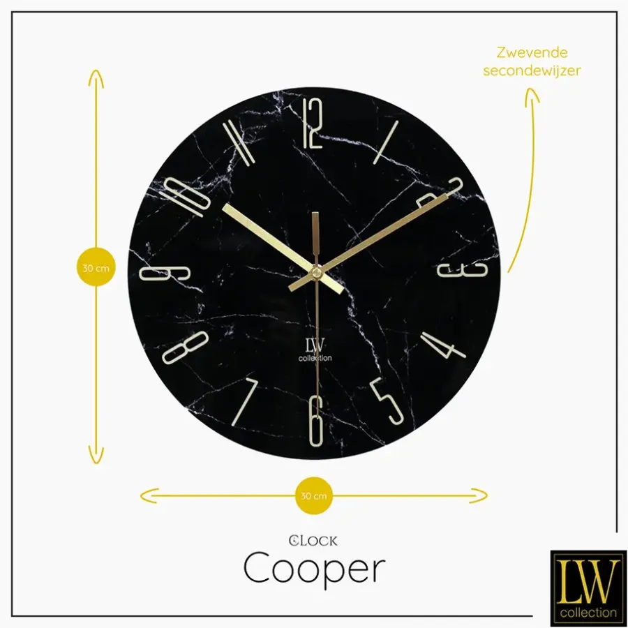 Klokken-LW Collection Keukenklok Cooper zwart marmer 30cm