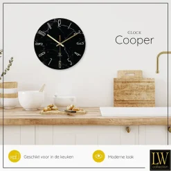 Klokken-LW Collection Keukenklok Cooper zwart marmer 30cm