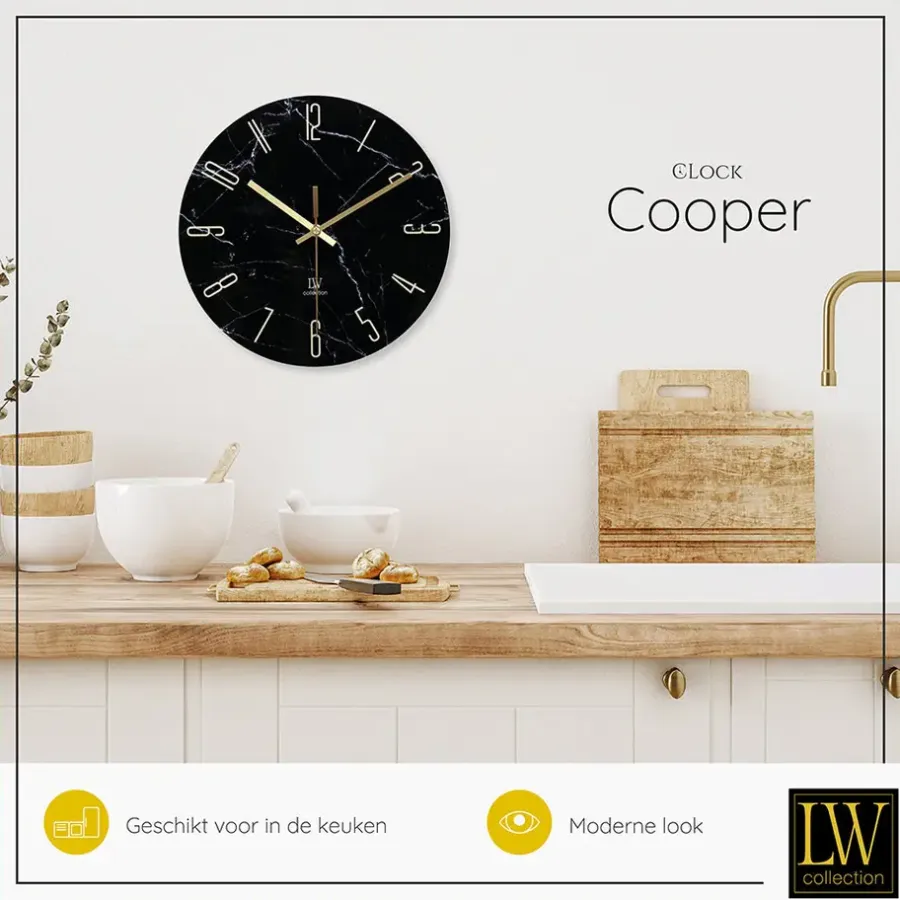 Klokken-LW Collection Keukenklok Cooper zwart marmer 30cm