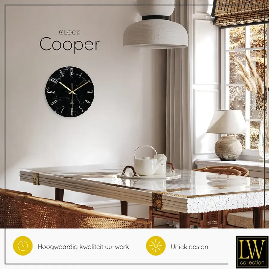 Klokken-LW Collection Keukenklok Cooper zwart marmer 30cm