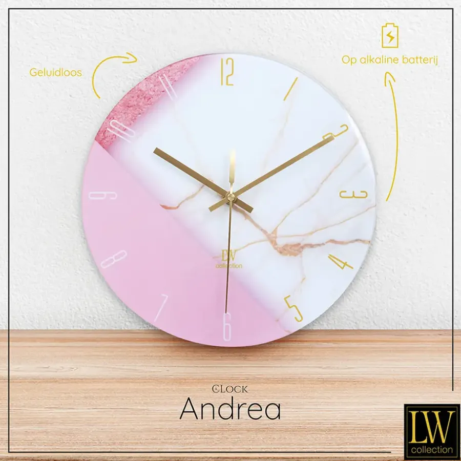 Klokken-LW Collection Keukenklok Andrea wit roze 30cm