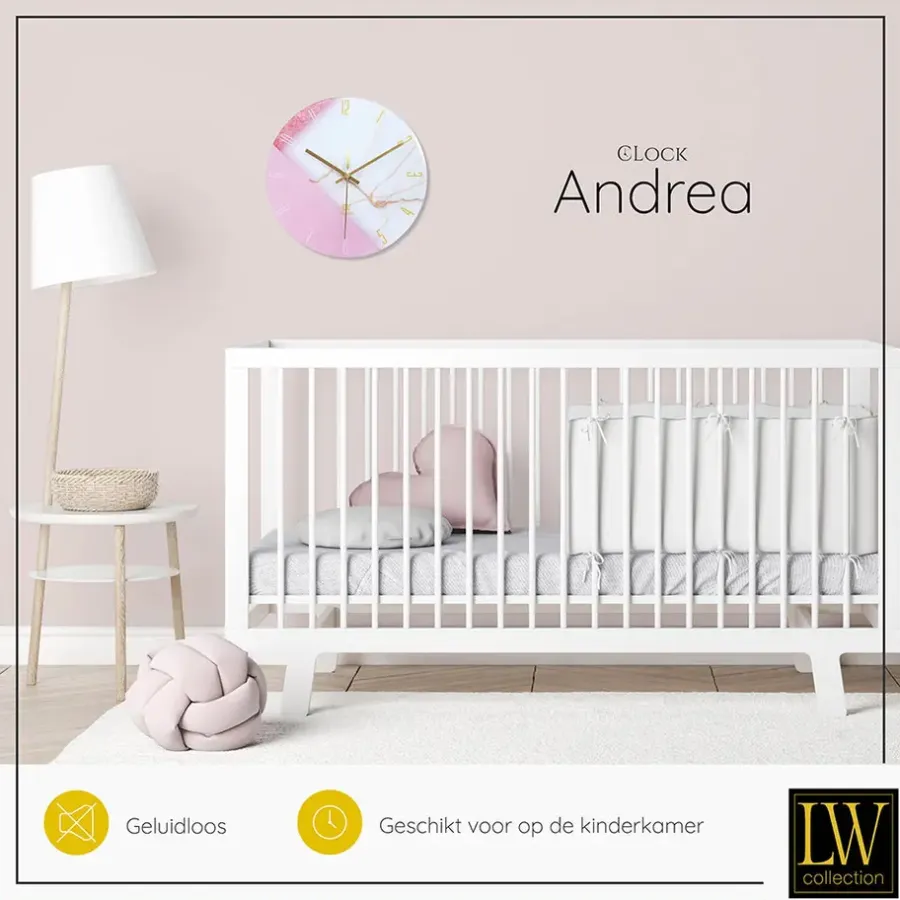 Klokken-LW Collection Keukenklok Andrea wit roze 30cm