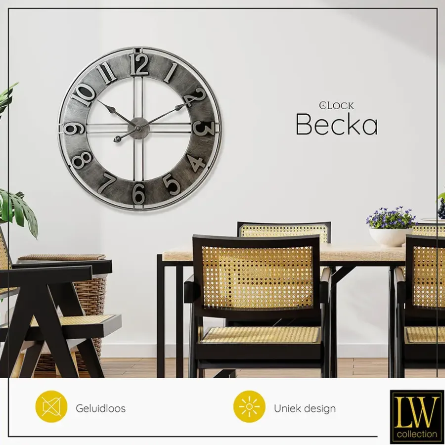 Klokken-LW Collection Wandklok Becka grijs zilver 80cm