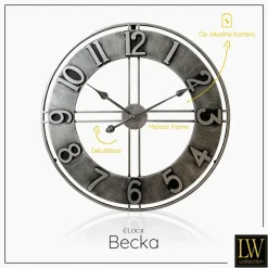 Klokken-LW Collection Wandklok Becka grijs zilver 80cm