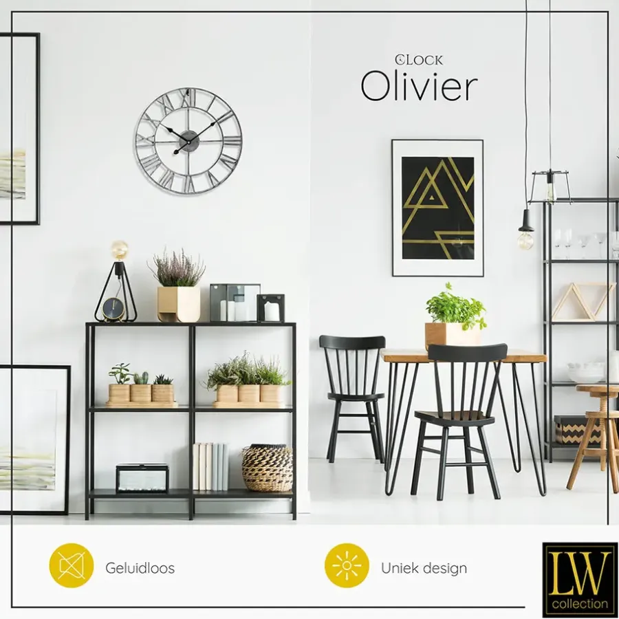 Klokken-LW Collection Wandklok Olivier zilver 40cm