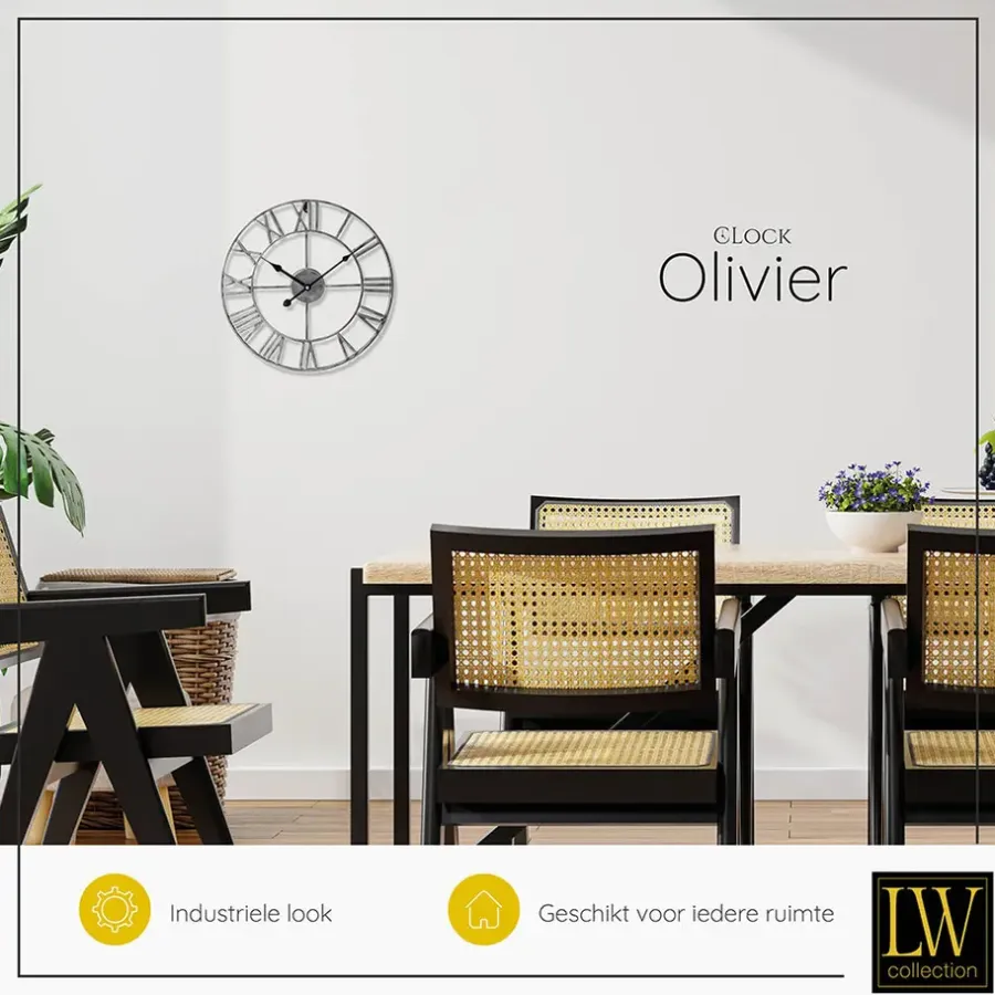 Klokken-LW Collection Wandklok Olivier zilver 40cm