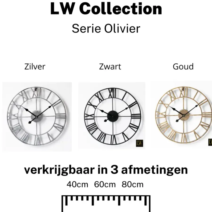 Klokken-LW Collection Wandklok Olivier zilver 40cm