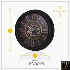 Klokken-LW Collection Wandklok radar Leonore Zwart 52cm bewegende tandwielen