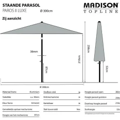 Madison - Parasol Paros II Round Ecru - 300cm - Beige