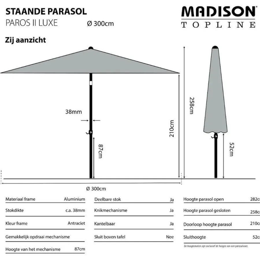Madison - Parasol Paros II Round Ecru - 300cm - Beige