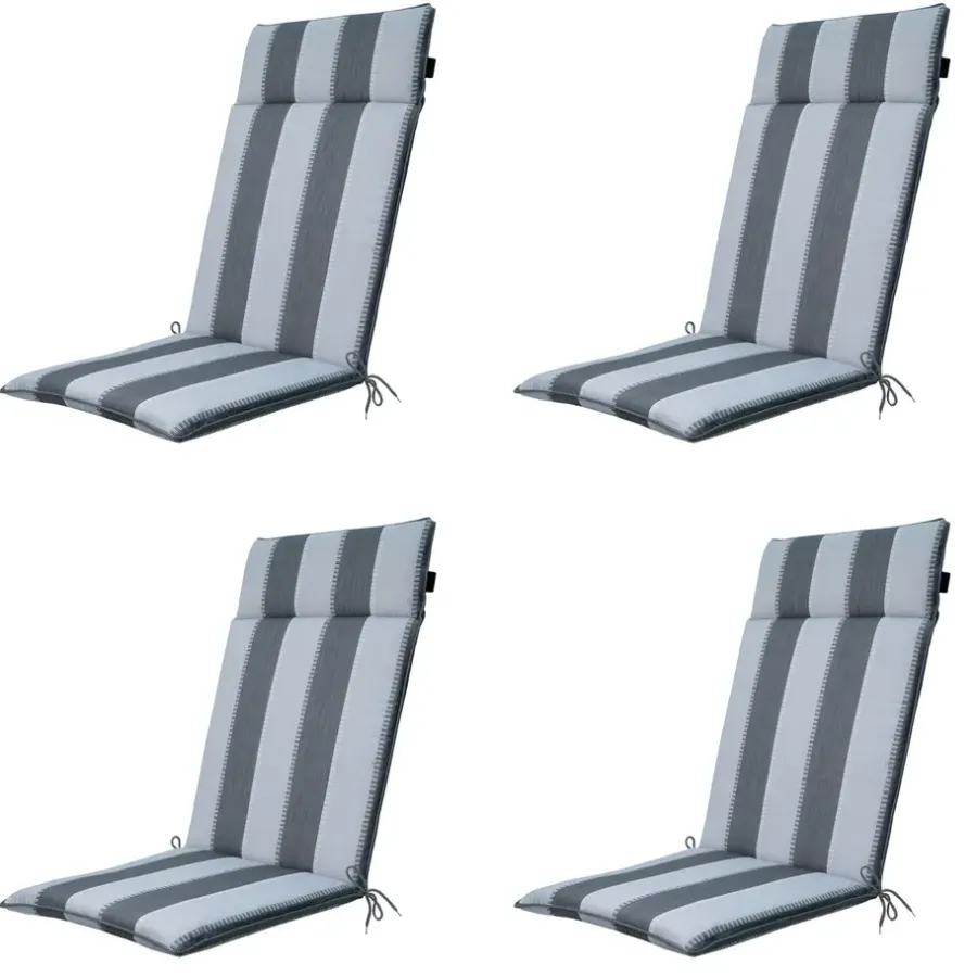 Tuinstoelkussens-Madison - Tuinstoelkussen Hoge Rug Banda grey - Ca. 120x50 cm - Set van 4