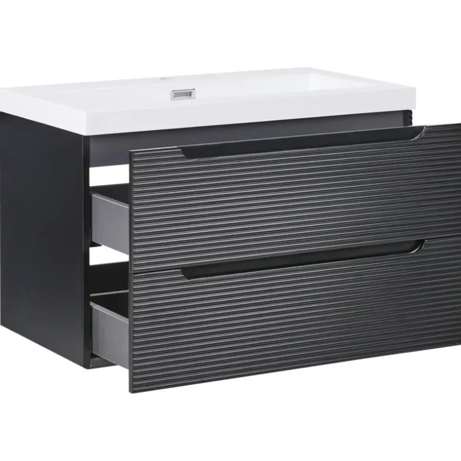 Leen Bakker MAKANA - Badkamermeubel met wastafel - Zwart - 80 cm - MDF