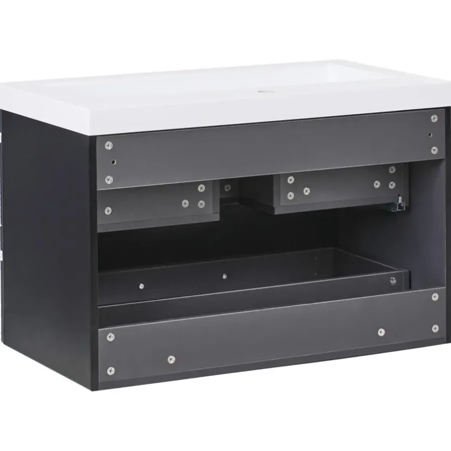 Leen Bakker MAKANA - Badkamermeubel met wastafel - Zwart - 80 cm - MDF