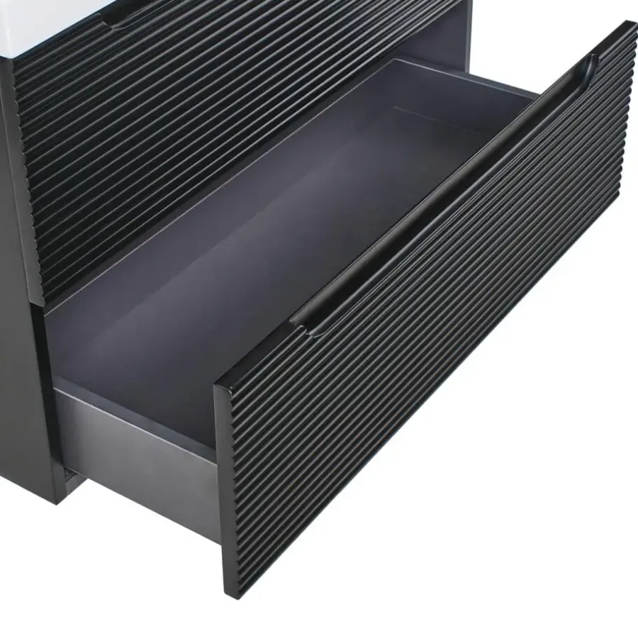 Leen Bakker MAKANA - Badkamermeubel met wastafel - Zwart - 80 cm - MDF