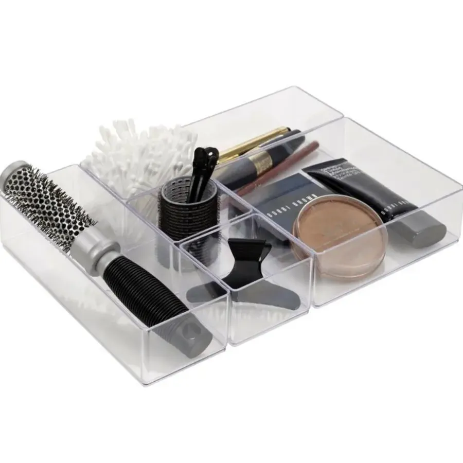 Merkloos Make-up organizer - 6-vaks - transparant acryl - 30 x 22,5 x 5 cm